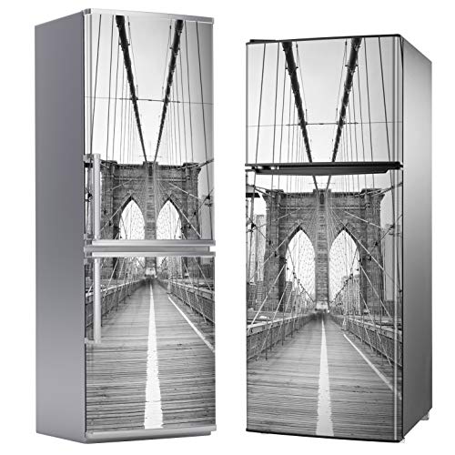 MEGADECOR Vinilo Adhesivo Decorativo para Nevera, Especial Libre De Burbujas, Foto En Blanco Y Negro del Puente De Brooklyn, Nueva York (185cm x 60cm)