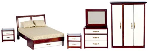Melody Jane Casa de Muñecas Moderna Caoba y Blanco Doble Set Muebles de Dormitorio Miniatura 1:12
