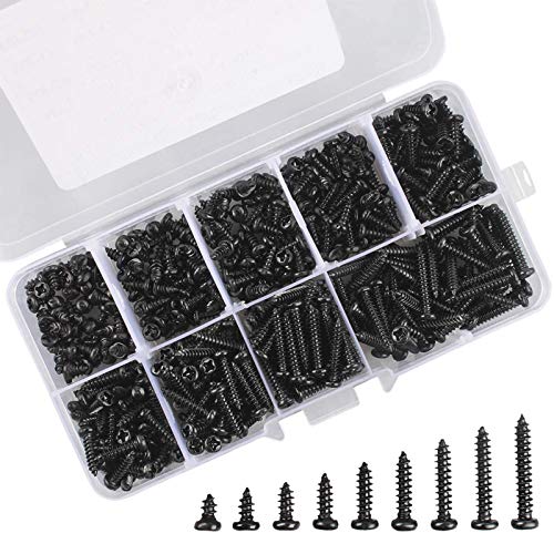Micro Tornillos de cabeza Phillips M3 Kit de mini tornillos de madera electrónicos autorroscantes de cabeza redonda con caja de compartimiento, paquete de 450 (negro) Micro Tornillos de cabeza Phillips M3 Kit de mini tornillos de madera electrónicos autorroscantes de cabeza redonda con caja de compartimiento, paquete de 450 (negro)