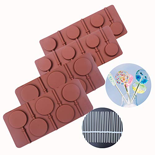 Molde redondo de silicona para Lollipop Hard Candy Chocolate Cake Decorar 24pcs reutilizables Palos de dos tamaños, juego de 4