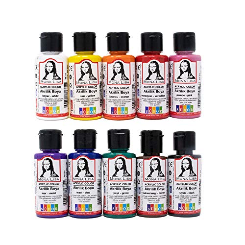 Monalisa Pintura Acrílica, 10 Colores 40 ml, Pinceles, Paleta, Resistente al Agua, para Niños, Adultos, Pintores Aficionados y Estudiantes