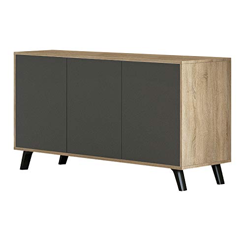 Mueble Aparador 3 Puertas, Buffet para Cocina y Comedor, Modelo Soto, Acabado en Color Roble y Grafito, Medidas: 138 cm (Largo) x 39,5 cm (Fondo) x 70 cm (Alto)