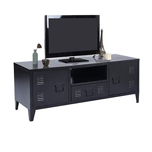 Mueble Cosy Sullivan Negro Gran Espacio 1 cajón, 2 Puertas de Metal, Escritorio, Armario, aparador de Almacenamiento, Mueble de televisión, Negro, 120 x 40 x 48 cm