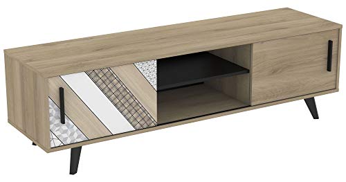 Mueble TV Comedor 2 Puertas correderas Estilo Industrial Color Roble Salon Mesa Banco Television 151X45X42 cm Mueble TV Comedor 2 Puertas correderas Estilo Industrial Color Roble Salon Mesa Banco Television 151X45X42 cm