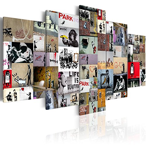 murando - Cuadro en Lienzo 200x100 cm Banksy Impresión de 5 Piezas Material Tejido no Tejido Impresión Artística Imagen Gráfica Decoracion de Pared Abstracto i-C-0092-b-n Collage murando - Cuadro en Lienzo 200x100 cm Banksy Impresión de 5 Piezas Material Tejido no Tejido Impresión Artística Imagen Gráfica Decoracion de Pared Abstracto i-C-0092-b-n Collage