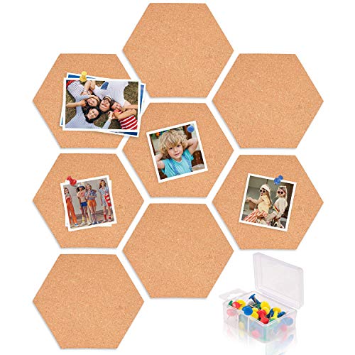 MUSCCCM Tablero de corcho, 8 piezas Bricolaje Pin Tablón de Anuncios Autoadhesivo Hexágono Tableros de Anuncios de Pared con pin de 40 piezas para colgar fotos, decoración del hogar y notas de oficina