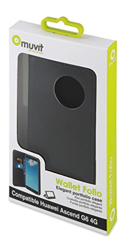 Muvit Wallet Folio - Funda con función soporte y tarjetero para Huawei G6 4G, negro