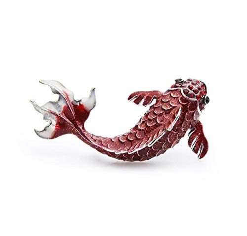 N\A Big Red Carp Fish Brooches For Women Metal Rhinestone Fish Animal Brooch Pins Mom'S Gifts