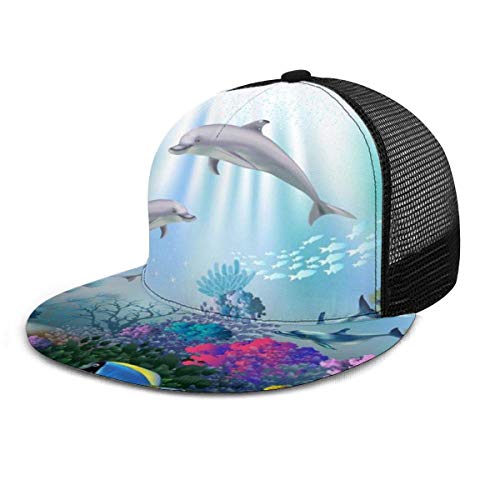 NA Gorra de béisbol Dolphin Ocean Underwater Fish Coral Reef Unisex Snapback Caps Ajustable Mesh Hat Sombreros de camionero