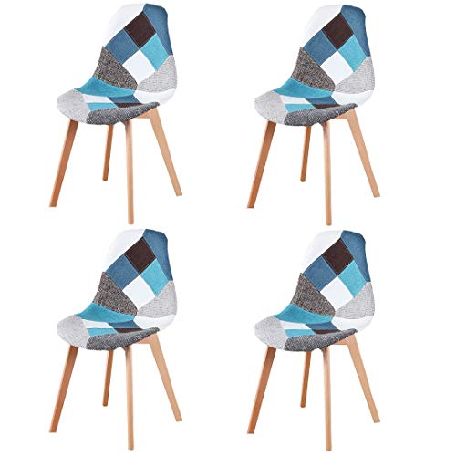 N/A - Juego de 4 sillas de comedor, tapizadas, estilo retro, comedor, cocina, dormitorio, silla de oficina (azul)
