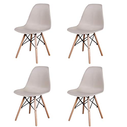 N/A Un conjunto de 4/6 elegante diseño minimalista silla de plástico patas de madera, adecuado para comedor, dormitorio, silla de oficina (Khaki, 4)