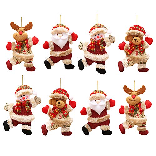 Navidad Decoración Colgante,LLMZ 8 Pcs Muñeca de la Decoración de la Navidad con Papá Noel, Muñeco de Nieve, Reno, Oso,Adornos Navideños Decoraciones para Fiesta de Navidad, Árbol de Navidad, Regalos