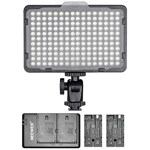 Neewer - Panel de luz 176 LED Regulable con 2 Pilas de Litio 2600 mAh Cargador Doble a USB para réflex Digitales Canon Nikon etc. para grabaciones de vídeo en Estudio fotográfico