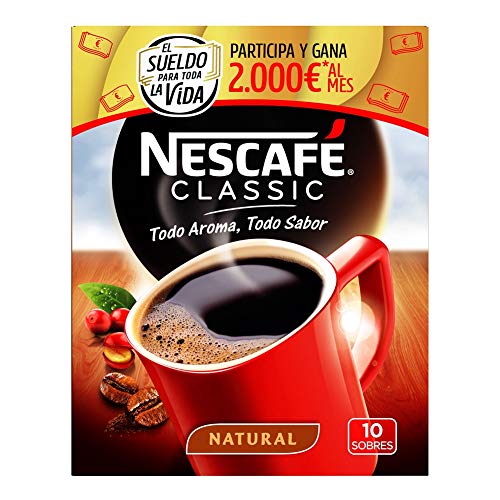 NESCAFÉ Café Classic Soluble Natural, Sobres, Paquete de 12x10 Sobres cada uno de 2g de Café - Total 120 sobres+G221