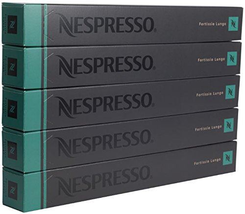 Nespresso - Fortissio - Nuevas y originales cápsulas de café Lungo, sabor intenso, 50 cápsulas (5 mangas), fecha de caducidad muy amplia