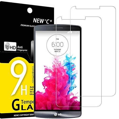 NEW'C 2 Unidades, Protector de Pantalla para LG G3, Antiarañazos, Antihuellas, Sin Burbujas, Dureza 9H, 0.33 mm Ultra Transparente, Vidrio Templado Ultra Resistente