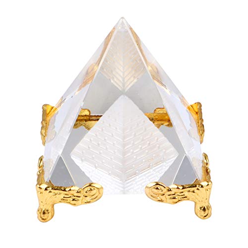 non-branded Cristal Feng Shui Artesanía Pirámide con Soporte de Oro Pirámide Estatuilla Coleccionable para La Prosperidad Mesa de Energía Positiva Decoración del Hogar Regalos 50Mm