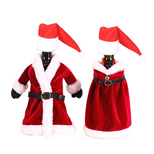 Novsix Vestido de botella de vino de Navidad y falda y mini sombrero de Papá Noel, botellas de vino, decoración para fiestas de vacaciones en el hogar