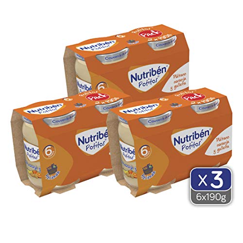 Nutribén, Potitos Merienda, Plátano, Naranja y Galleta, a Partir del 6º Mes, 2X190 G X 3 21.12 ml