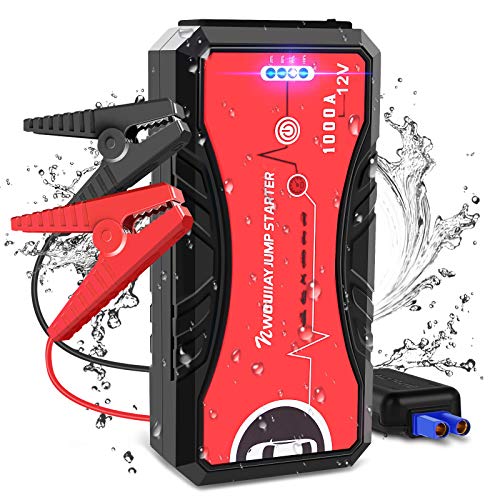 NWOUIIAY Arrancador de Coches 13200mAh 1000A Arrancador Batería Coche MAX 6.0L Gas o 5.0L Diesel 12V Jump Starter Portátil con Pinzas Inteligentes 4 Modos Luz Carga Rápida QC3.0 & Type-C