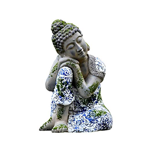 NYKK Estatua de Buda Zen imitación Porcelana Azul y Blanca Adornos Patio Jardín Decoración Dormir Buda Entrada de la Sala de té Mobiliario Buda meditando