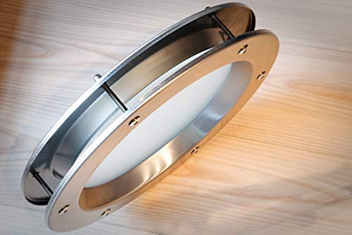 Ojo de buey para puerta de acero inoxidable INOX, 350 mm de diámetro, cristal mate, tuercas de collar Ojo de buey para puerta de acero inoxidable INOX, 350 mm de diámetro, cristal mate, tuercas de collar