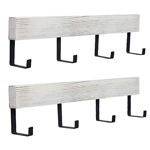 OROPY 2 Piezas Perchas de Madera,rústico Perchero de Pared,4 Ganchos,Blanco,para Ropa, Bolsos, Sombreros, Toallas, Tazas OROPY 2 Piezas Perchas de Madera,rústico Perchero de Pared,4 Ganchos,Blanco,para Ropa, Bolsos, Sombreros, Toallas, Tazas