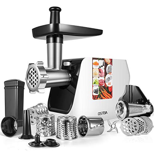 OSTBA Picadora de Carne Eléctrica, 2000W MAX, 5-IN-1 Salchicha y Máquina Picadora Carne con 3 Placas de Molienda, Embutidora de Salchichas, Función inversa, Motor de Cobre, Acero Inoxidable,Blanco OSTBA Picadora de Carne Eléctrica, 2000W MAX, 5-IN-1 Salchicha y Máquina Picadora Carne con 3 Placas de Molienda, Embutidora de Salchichas, Función inversa, Motor de Cobre, Acero Inoxidable,Blanco