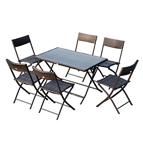 Outsunny Conjunto de Comedor Ratan Mesa y Sillas Muebles Plegable Ratán para Jardín Exterior Patio Terraza 7 Pcs Acero Color Marrón Outsunny Conjunto de Comedor Ratan Mesa y Sillas Muebles Plegable Ratán para Jardín Exterior Patio Terraza 7 Pcs Acero Color Marrón