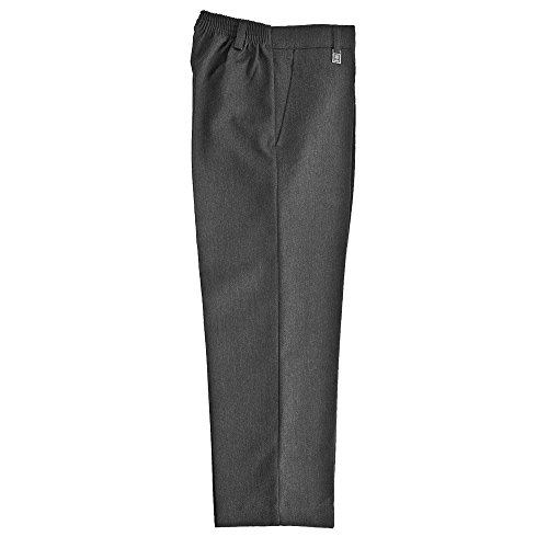 Ozmoint - Pantalones de ajuste estándar para uniforme escolar, talla media, cintura elástica, color negro, gris, azul marino, marrón (3-16 años)