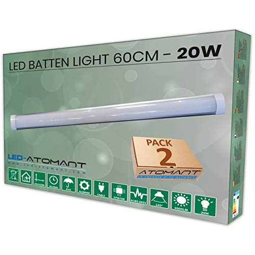 Pack 2x Lampara integrada Led 60cm. 20W. Color Blanco Frio (6500K). 1800 lumenes. T8 LED. A++