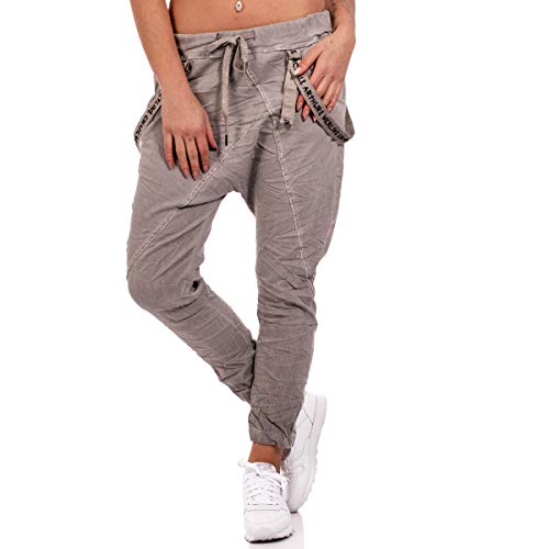 Pantalones de jogging para mujer con tirantes, aspecto desgastado, para tiempo libre o deporte gris Talla única