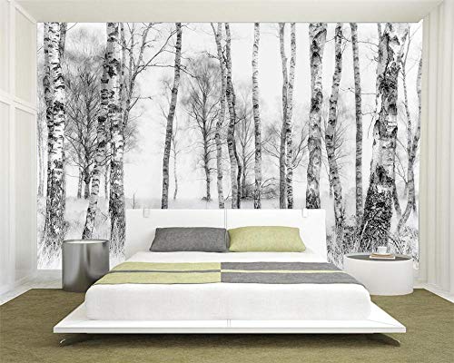 Papel Tapiz Personalizado Foto Blanco Y Negro Dibujado A Mano Madera De Abedul Blanco Fondo De Tv Decoración De Muebles Papel Tapiz 3D-400Cmx280Cm