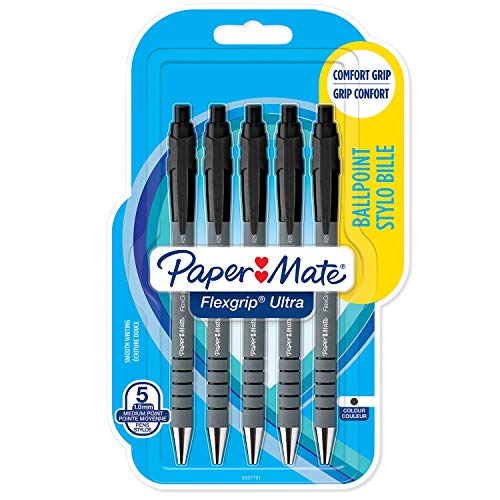 Paper Mate 2027751 - Bolígrafos retráctiles, punta mediana de 1.0 mm, paquete de 5, color negro