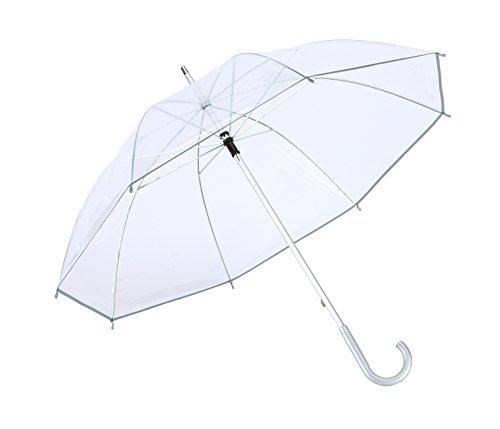 Paraguas transparente plateado Ø101 cm pantalla de bastón transparente con borde gris plata también utilizable como sombrilla de boda