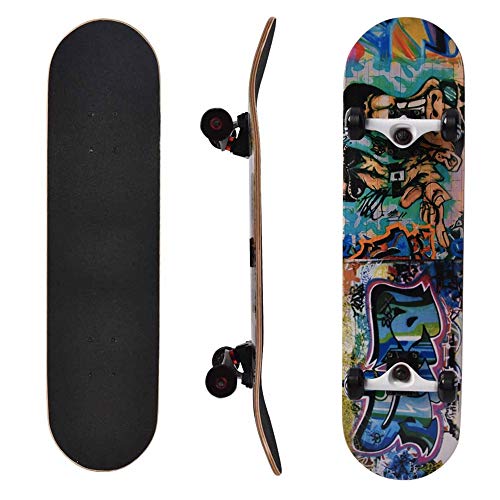 Patinetas, 4 Ruedas Adultos 8 Capas Maple Wood Skateboard Longboard con patrón de Graffiti para Deportes Extremos y al Aire Libre