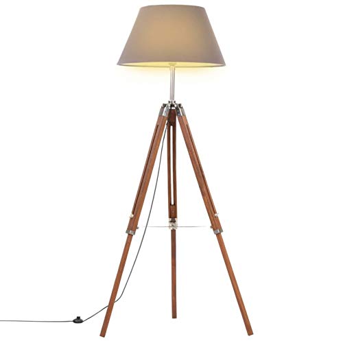 pedkit Lámpara de pie,luz de Piso LED Regulable Modernas para Salón Lámpara de trípode Madera Maciza de Teca marrón y Gris 141 cm