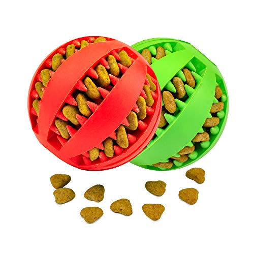 Pelota para Perros, Bolas Juguetes Interactivos para Morder Perro Gato Pelotas, Bolas de Goma Pelota Elástica Entrenamiento Perro no tóxica - 2 Unidades Rojo y Verde