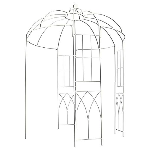 Pergola de metal con forma de jaula de pájaros de 4 lados estilo francés, de Outour, para jardín, patio, boda, vid trepadora, rosas, flores, color blanco