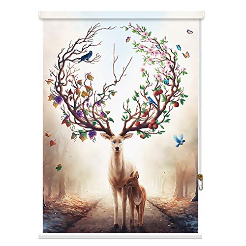 Persianas enrollables Estores Sala, Apagón Tela Impermeable Persiana de La Ventana, Mariposas, Pájaros, Patrón de Ciervos (Size : 140x180cm) Persianas enrollables Estores Sala, Apagón Tela Impermeable Persiana de La Ventana, Mariposas, Pájaros, Patrón de Ciervos (Size : 140x180cm)