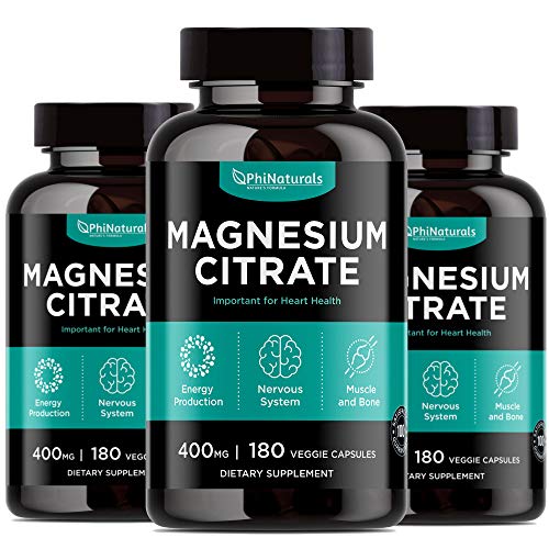 Phi Naturals Citrato de Magnesio 400 mg 180 cápsulas (Paquete de 3)