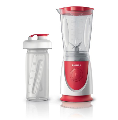 Philips Daily HR2872/00 - Batidora Americana de Vaso, 350 W, Jarra 0.6 L, Plástico Ultra Resistente, Vaso On the go, Color Rojo