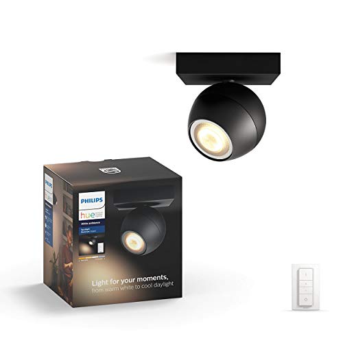Philips Hue Buckram Foco Inteligente LED negro con Bluetooth, con mando, Luz Blanca de Cálida a Fría, Compatible con Alexa y Google Home