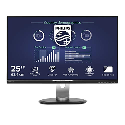 Philips Monitores 258B6QUEB/00 - Monitor de 25" (resolución 2560 x 1440 Pixels, tecnología WLED, Contraste 1000:1, 5 ms, VGA), Color Negro