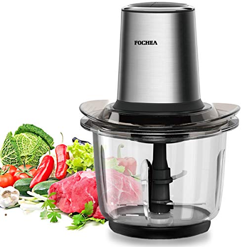 Picadora Eléctrica de Alimentos, FOCHEA 400W Picadora de Carne Eléctrica 2 Niveles de Velocidad y Tazón de Acero Inoxidable de Grado Alimentario de 1.5 L para Carne,Verduras,Hierbas, Especias