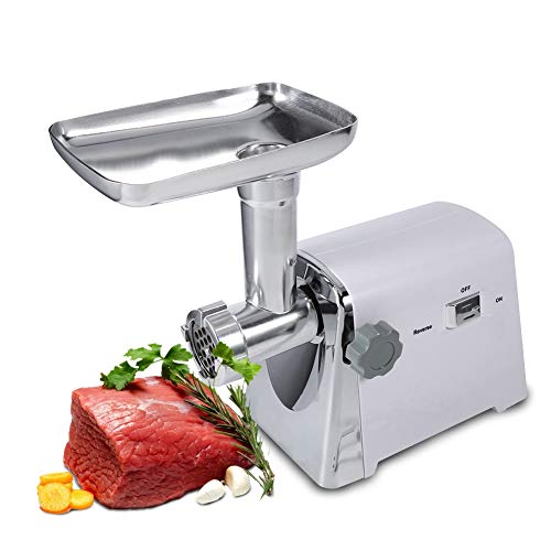 Picadora eléctrica de carne con 3 placas de picado de acero inoxidable 1600 W máximo, picadora de carne, tubo de llenado de salchicha I, acero inoxidable, kubbe y accesorio de salchicha