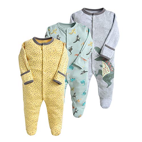 Pijama para bebé, pelele, paquete de 3, unisex, de algodón, 3 a 12 meses gris 6-9 Monate