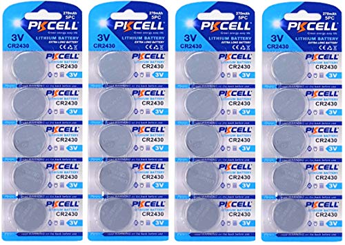 PKCELL Einwegg - Pilas de botón (20 unidades, CR2430, 3 V, litio, 270 mAh, 4 blísteres con 5 pilas CR2430)