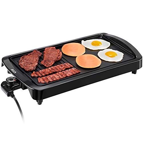 Plancha ElÉCtrica IKICH, Negro Para Interiores De Sin Humo Antiadherente ,De 1600 W Con Bandeja De Goteo, 2 En 1 Con Mango Cool-Touch.