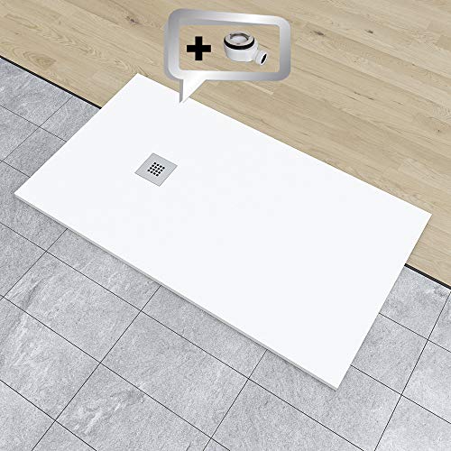 PLATO DE DUCHA DE RESINA PIZARRA CARGA MINERALES GEL COAT 80x100 cm Blanco RAL 9003